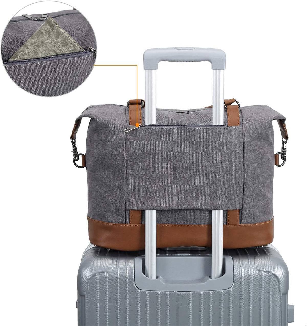 Travel Tote Bags with Zipper Ladies Canvas Bag Weekender Overnight Bag for Women Carry on Duffel Bag Trolley Sleeve