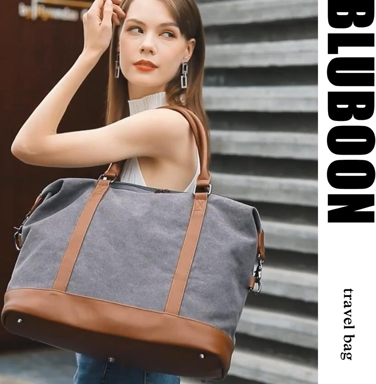 Travel Tote Bags with Zipper Ladies Canvas Bag Weekender Overnight Bag for Women Carry on Duffel Bag Trolley Sleeve