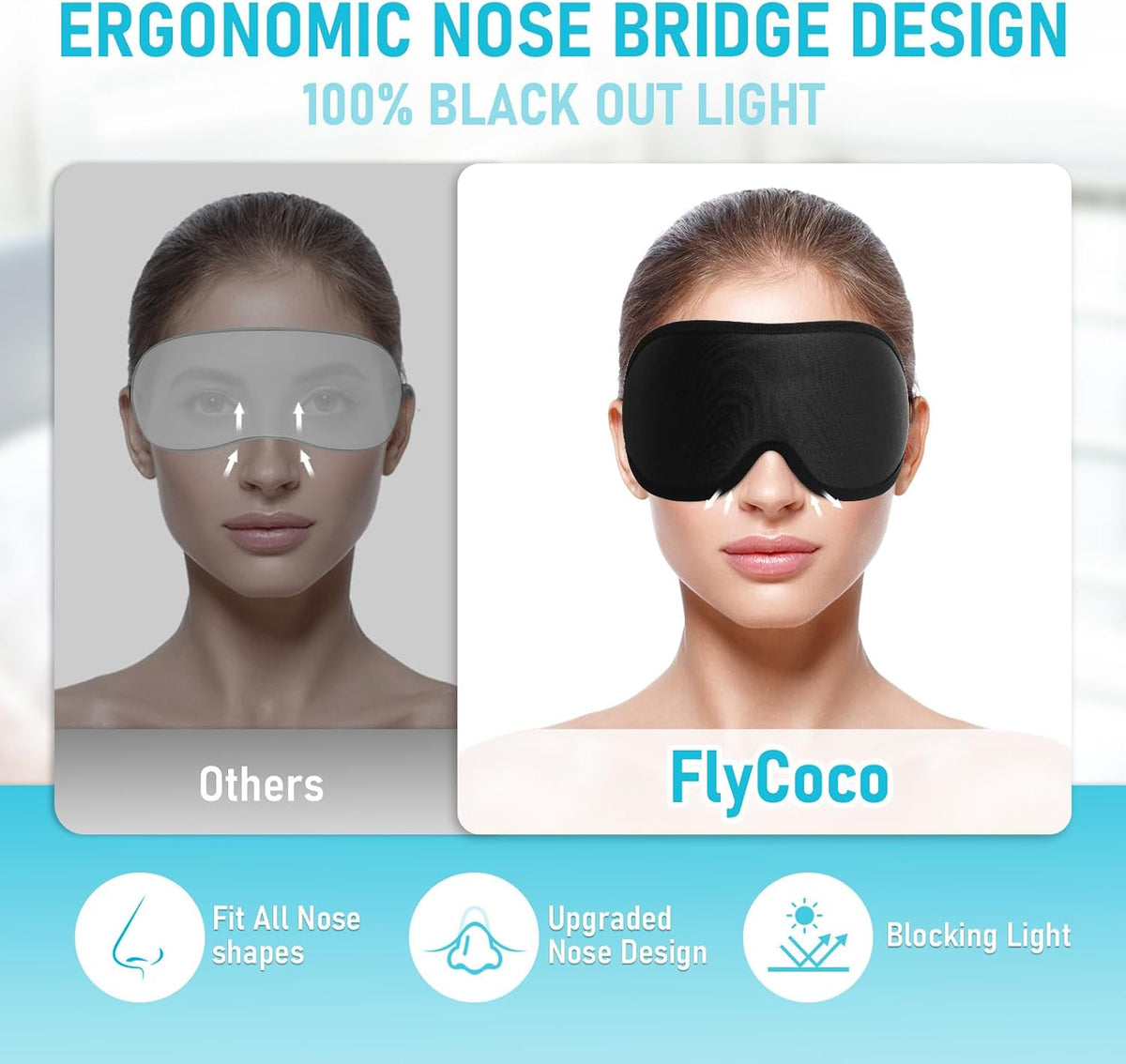 Blackout Eye Mask for Sleeping, 3D Contoured Cup No Pressure Sleep Mask with Adjustable Strap, Ultra-Thin Sides Breathable Lightweight Soft Eye Cover for Men Women Home Travel Airplane Party