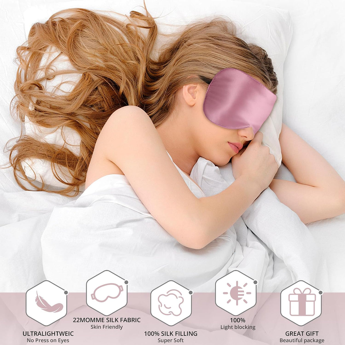 Silk Sleep Mask, Blackout Eye Mask for Sleeping with Adjustable Strap