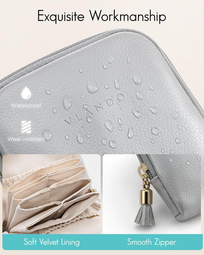 Small Travel Jewelry Case,Velvet Pouch Bags with Zipper, Cream White