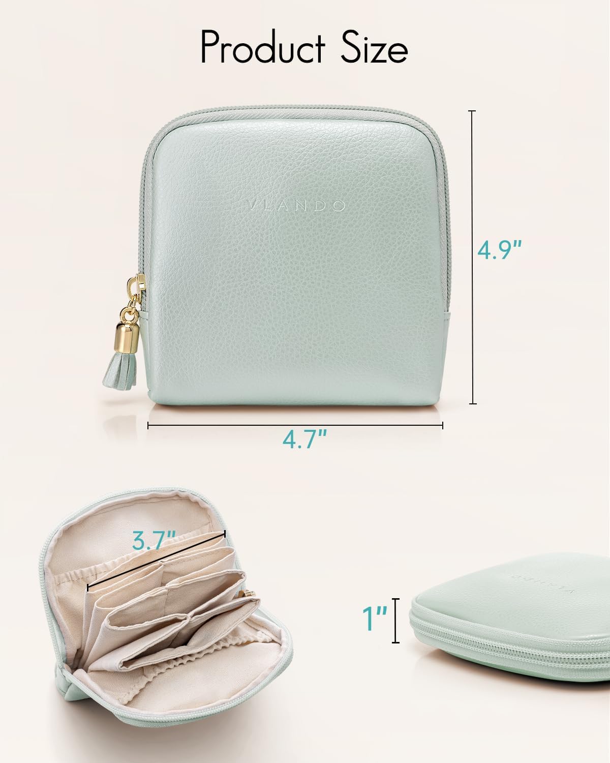 Small Travel Jewelry Case,Velvet Pouch Bags with Zipper, Cream White