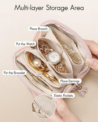 Small Travel Jewelry Case,Velvet Pouch Bags with Zipper, Cream White