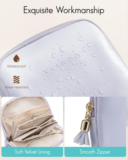Small Travel Jewelry Case,Velvet Pouch Bags with Zipper, Cream White