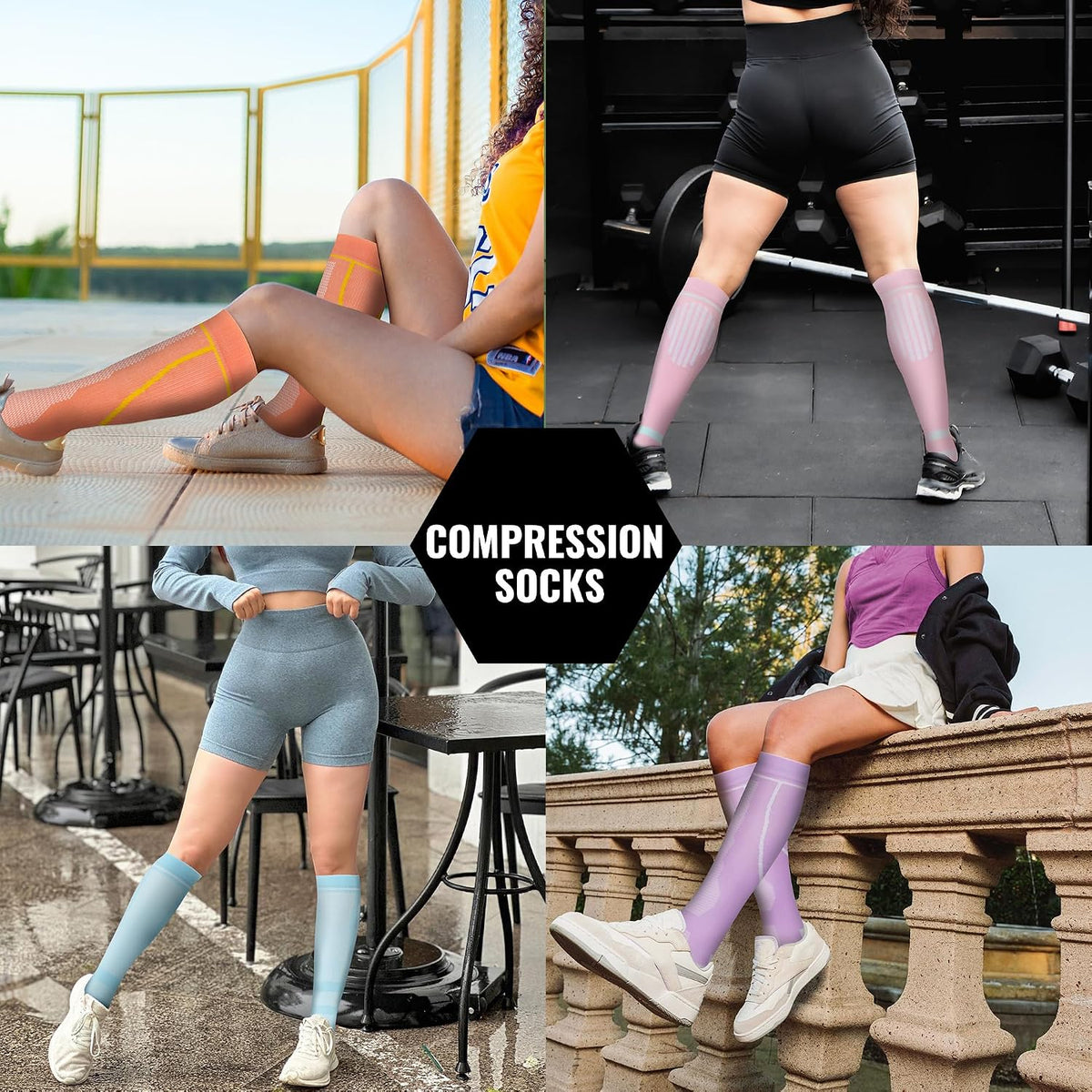 Compression Socks for Women Men Circulation Knee High 8 Pairs for Nurses, Running, Travel, Athletic