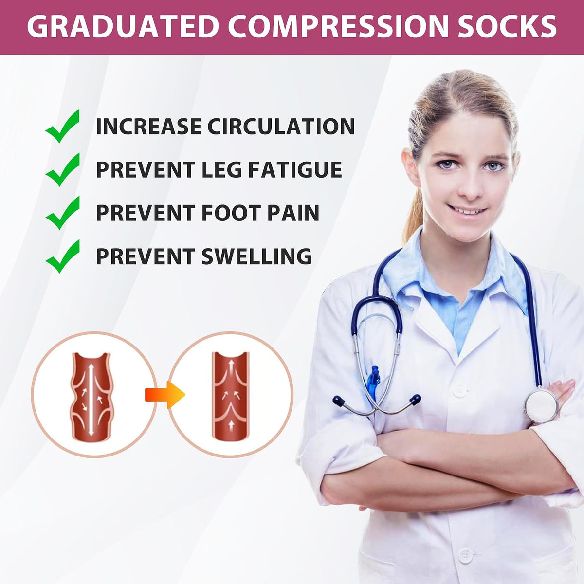 Compression Socks for Women Men Circulation Knee High 8 Pairs for Nurses, Running, Travel, Athletic