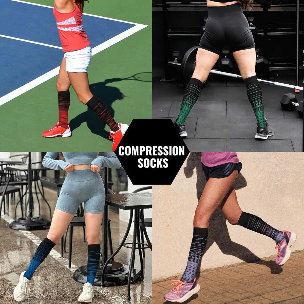 Compression Socks for Women Men Circulation Knee High 8 Pairs for Nurses, Running, Travel, Athletic