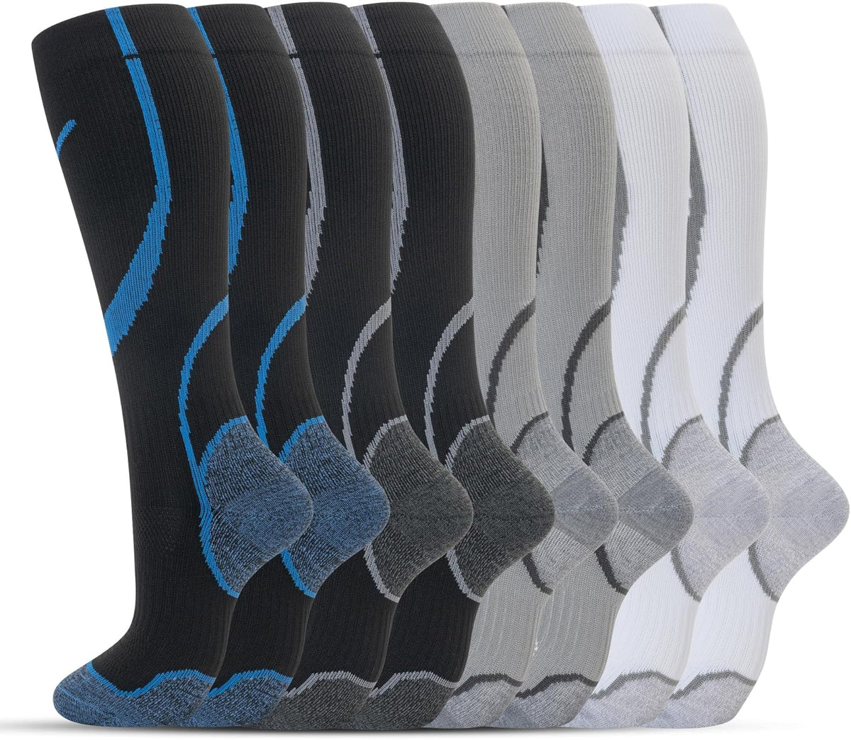 Compression Socks for Women Men Circulation Knee High 8 Pairs for Nurses, Running, Travel, Athletic