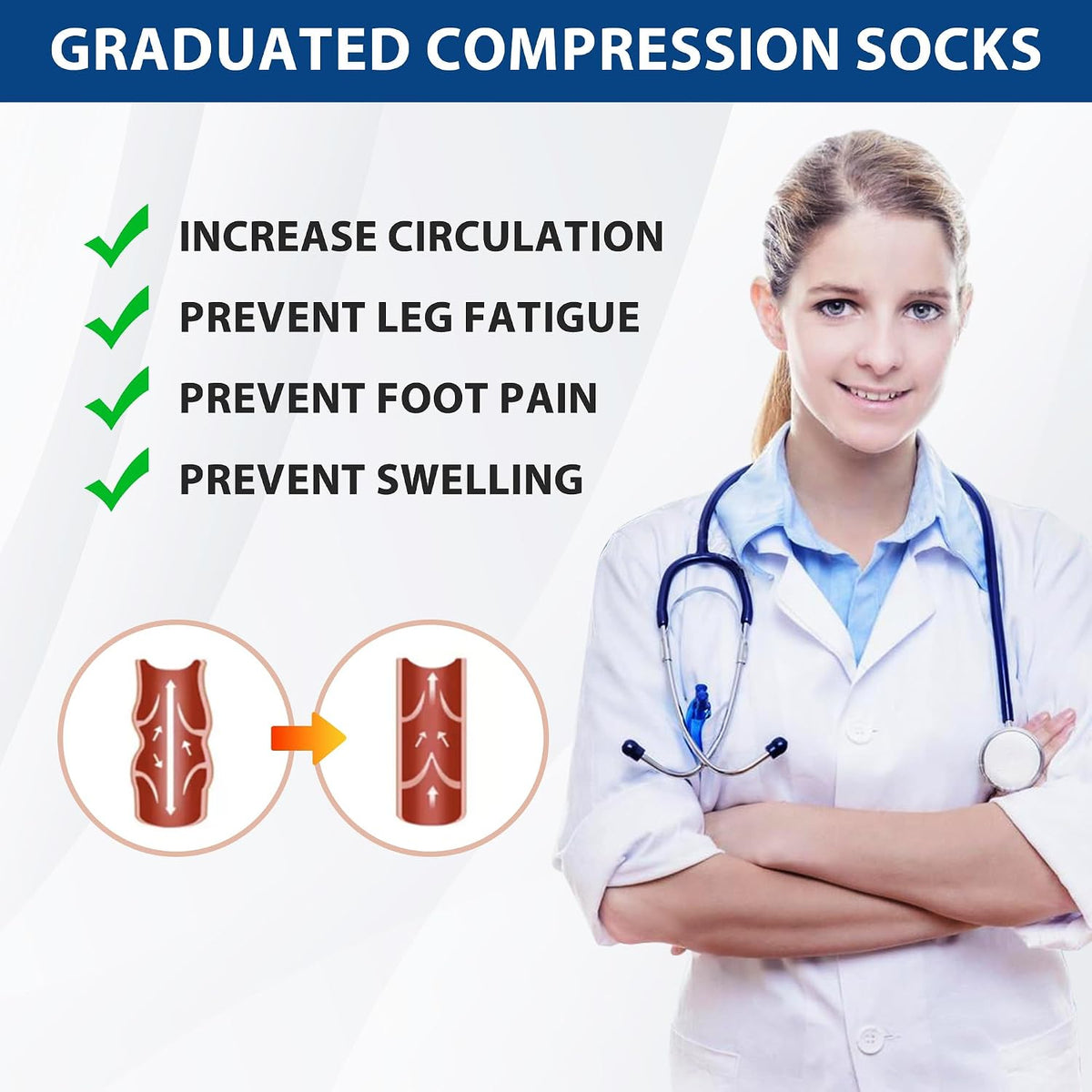 Compression Socks for Women Men Circulation Knee High 8 Pairs for Nurses, Running, Travel, Athletic