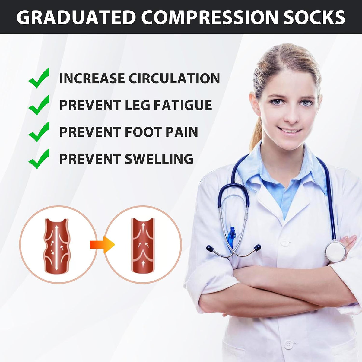 Compression Socks for Women Men Circulation Knee High 8 Pairs for Nurses, Running, Travel, Athletic