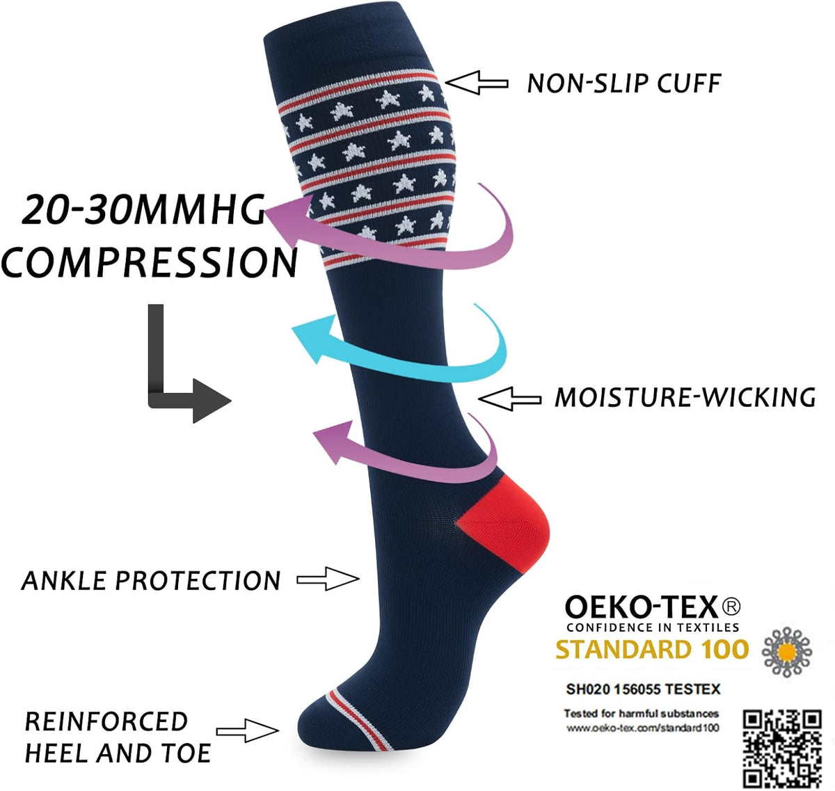 Compression Socks for Women Men Circulation Knee High 8 Pairs for Nurses, Running, Travel, Athletic
