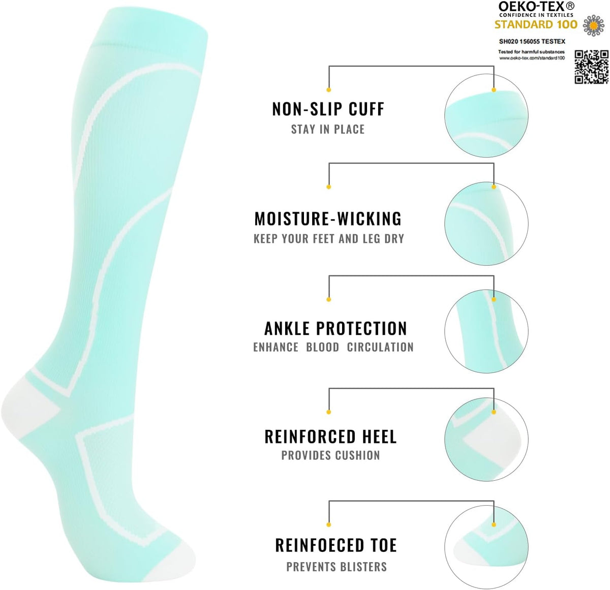 Compression Socks for Women Men Circulation Knee High 8 Pairs for Nurses, Running, Travel, Athletic