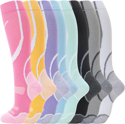 Compression Socks for Women Men Circulation Knee High 8 Pairs for Nurses, Running, Travel, Athletic