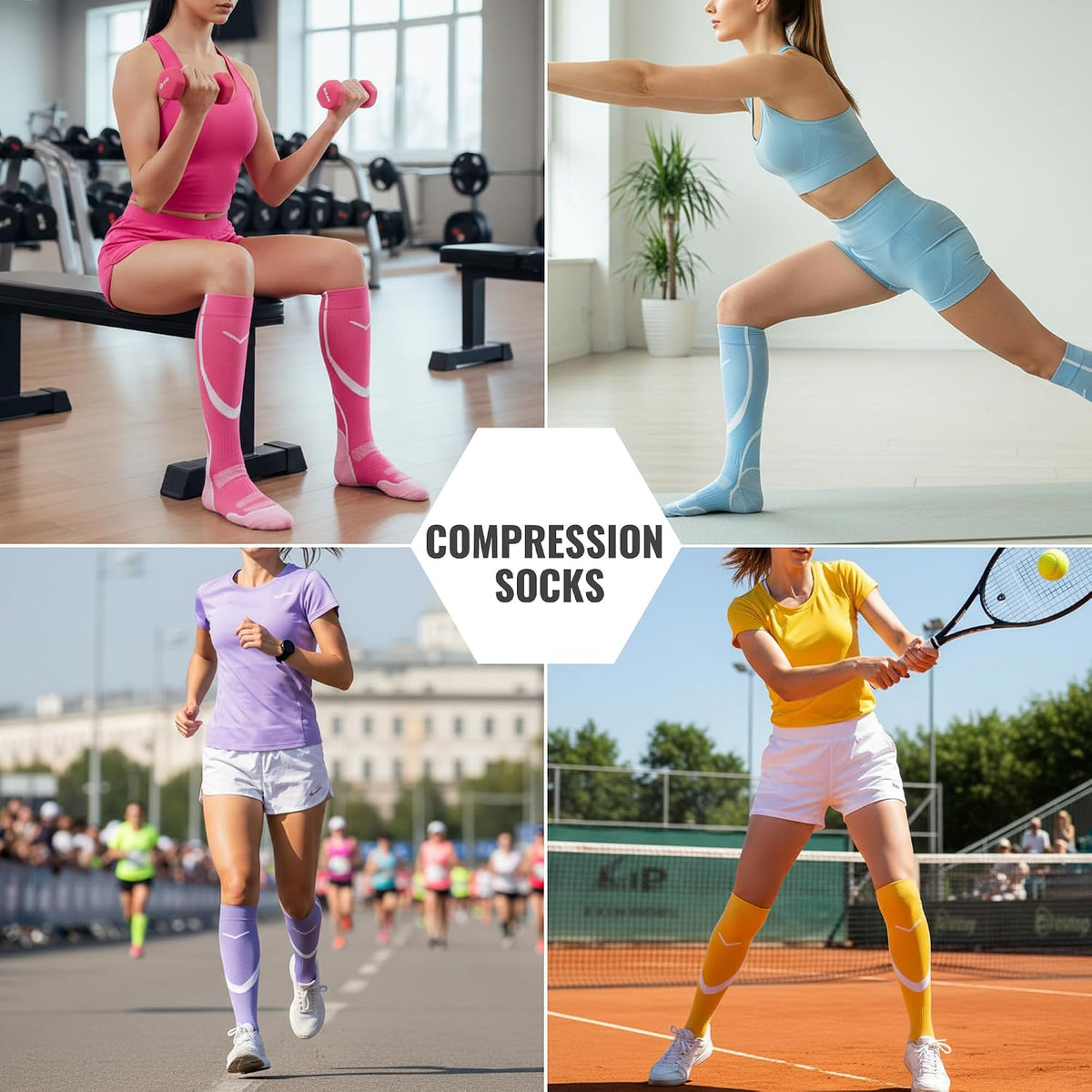 Compression Socks for Women Men Circulation Knee High 8 Pairs for Nurses, Running, Travel, Athletic