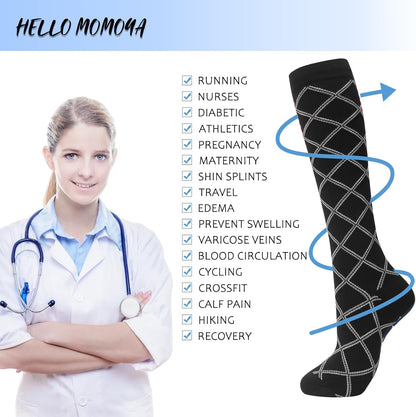 Compression Socks for Women Men Circulation Knee High 8 Pairs for Nurses, Running, Travel, Athletic