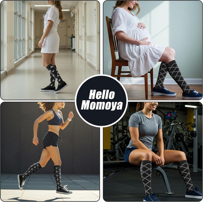Compression Socks for Women Men Circulation Knee High 8 Pairs for Nurses, Running, Travel, Athletic