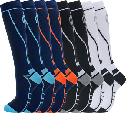 Compression Socks for Women Men Circulation Knee High 8 Pairs for Nurses, Running, Travel, Athletic