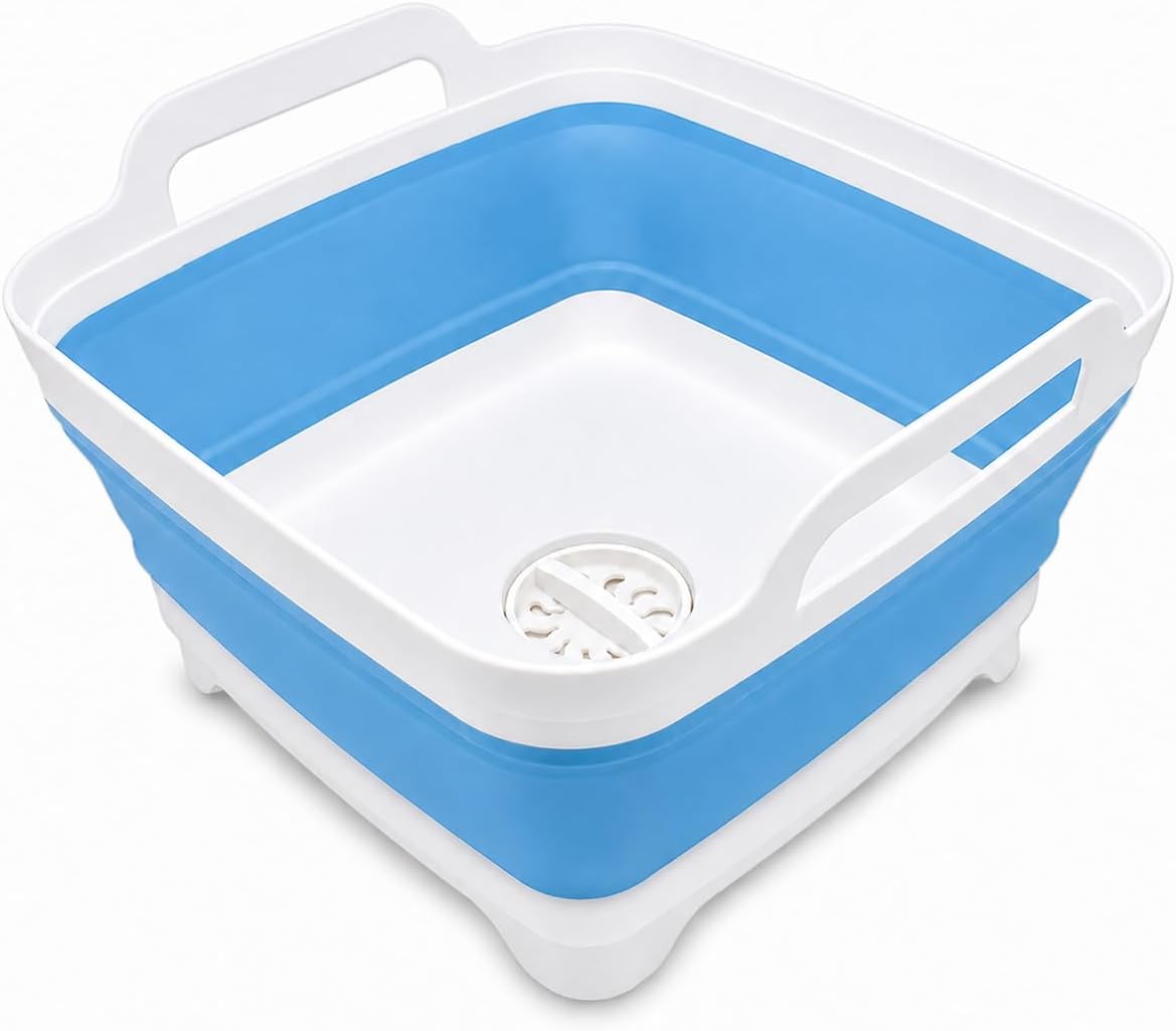 Collapsible Dish Basin with Drain Plug, Foldable Wash Basin 2.4 Gal (9L)