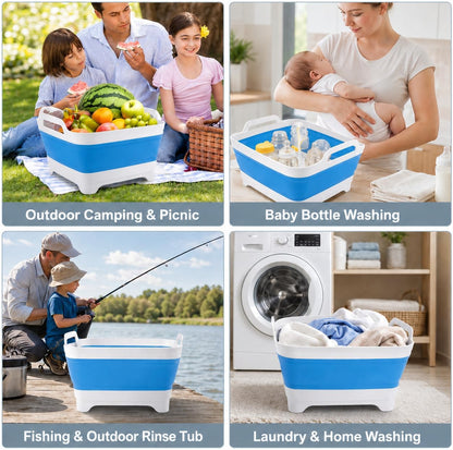 Collapsible Dish Basin with Drain Plug, Foldable Wash Basin 2.4 Gal (9L)