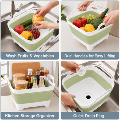 Collapsible Dish Basin with Drain Plug, Foldable Wash Basin 2.4 Gal (9L)
