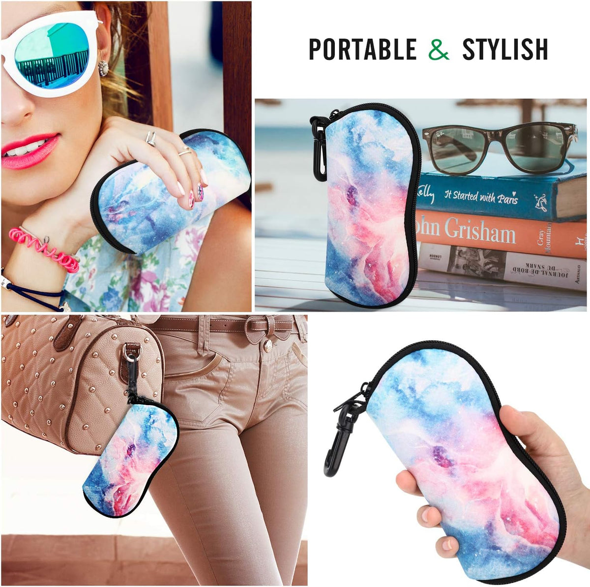 Sunglasses Soft Case Ultra Light Neoprene Zipper Eyeglass Case for Men Women - Colors B