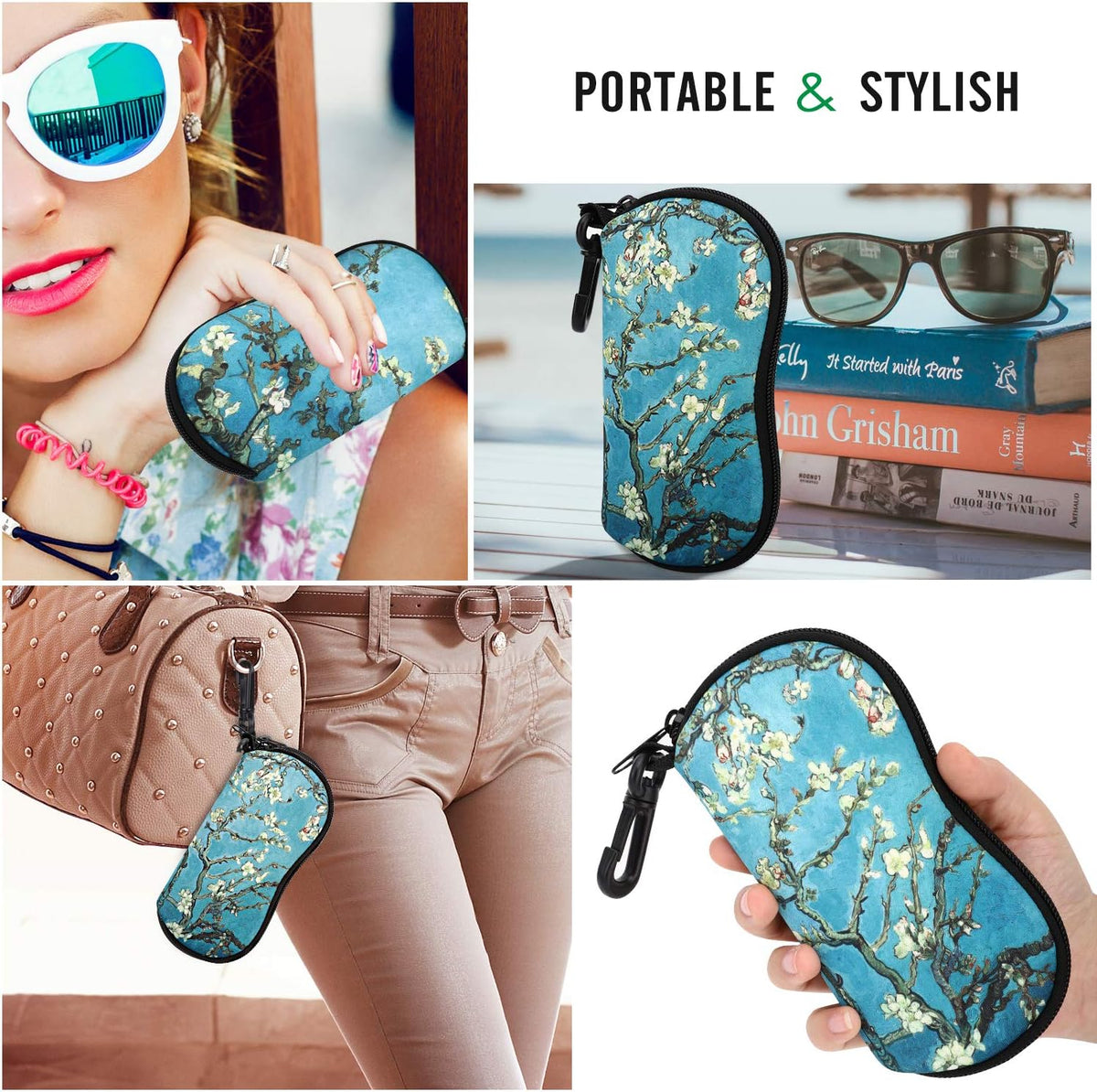 Sunglasses Soft Case Ultra Light Neoprene Zipper Eyeglass Case for Men Women - Colors B