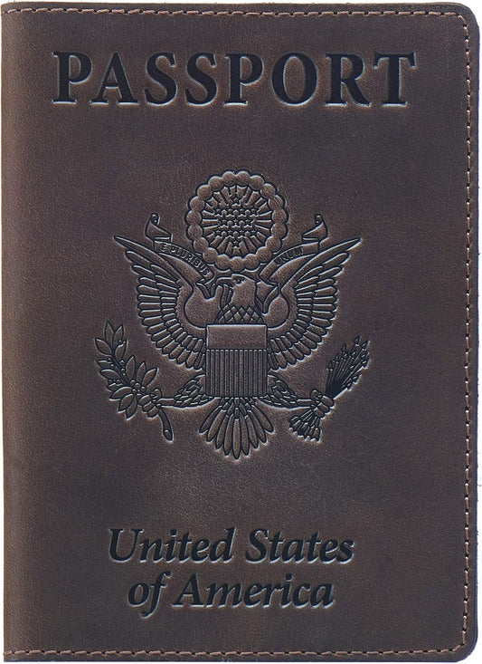US Leather Passport Book Cover - Thin American Travel Passport Holder - Premium International USA Passport Protector Case for Women Men (Brown Vintage New)