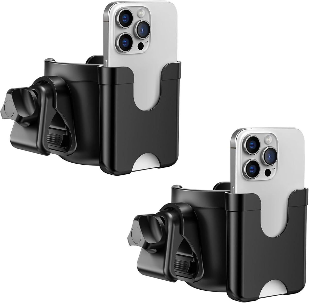 2 Pack Cup Holder for Walker: Stroller Cup Holder with Phone Holder Black