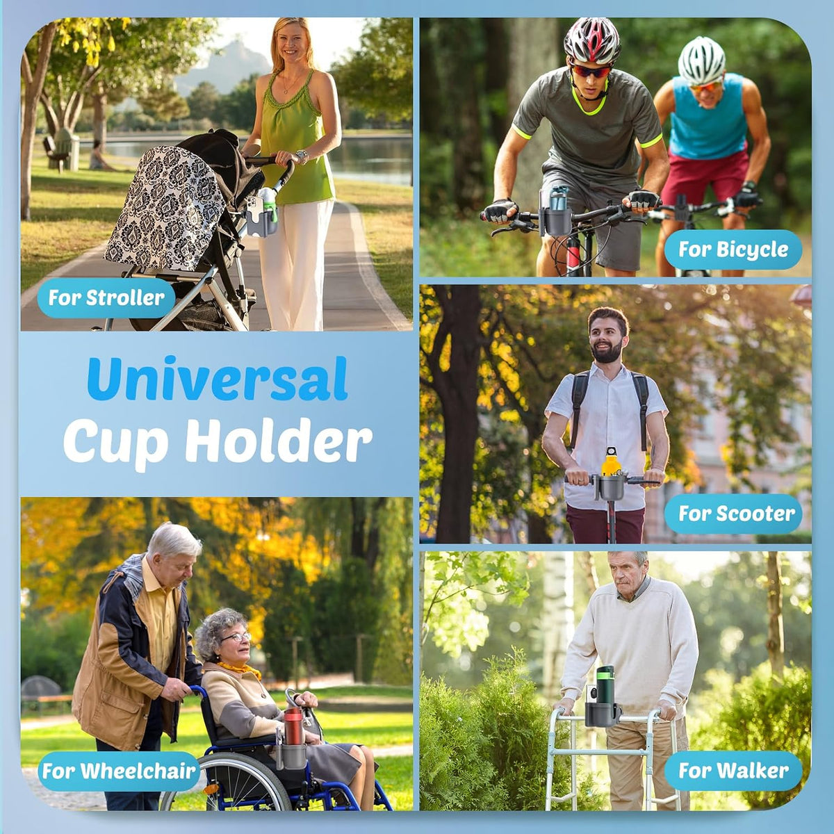 2 Pack Cup Holder for Walker: Stroller Cup Holder with Phone Holder Black
