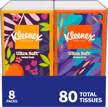 On-The-Go Facial Tissues, 8 Travel Packs, 10 Tissues per Pack