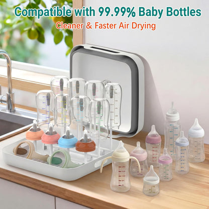 Collapsible Baby Bottle Wash Basin w/Drying Rack & Drain Plug, Gray