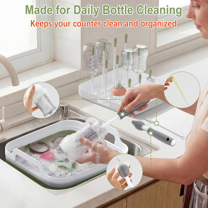 Collapsible Baby Bottle Wash Basin w/Drying Rack & Drain Plug, Gray