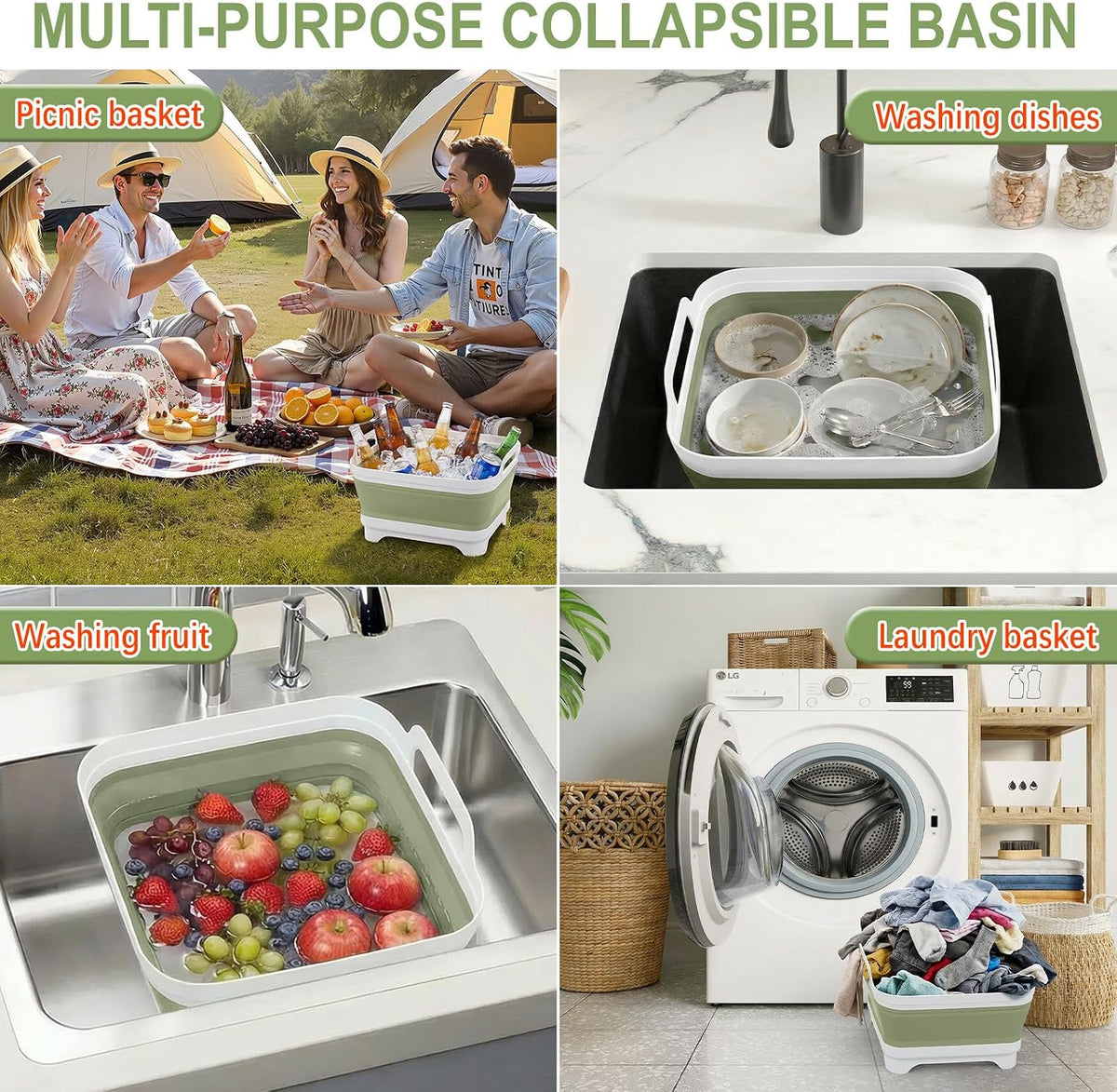 Collapsible Baby Bottle Wash Basin w/Drying Rack & Drain Plug, Gray