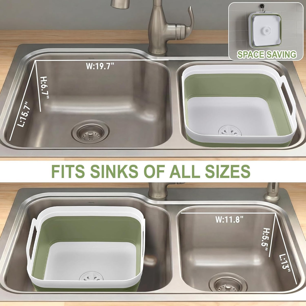 Collapsible Baby Bottle Wash Basin w/Drying Rack & Drain Plug, Gray