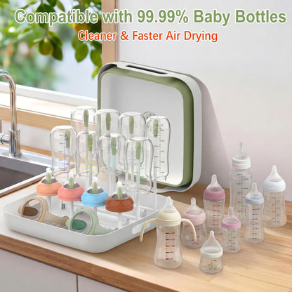 Collapsible Baby Bottle Wash Basin w/Drying Rack & Drain Plug, Gray