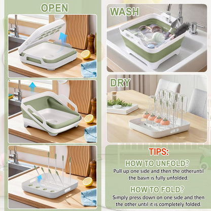 Collapsible Baby Bottle Wash Basin w/Drying Rack & Drain Plug, Gray