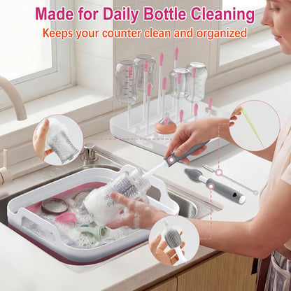 Collapsible Baby Bottle Wash Basin w/Drying Rack & Drain Plug, Gray