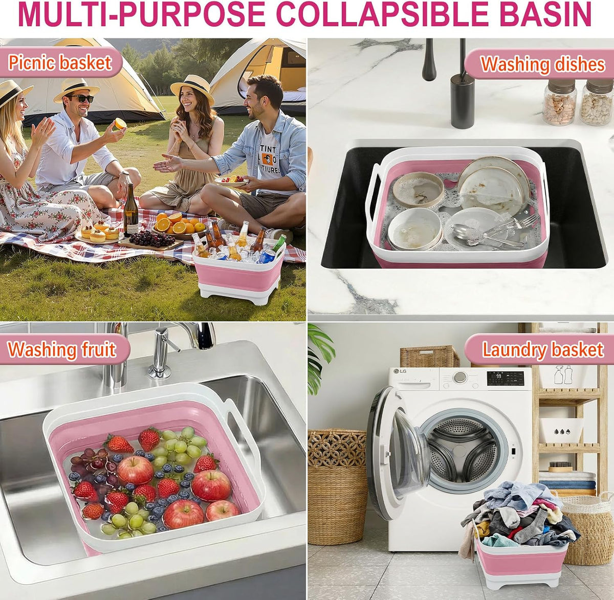 Collapsible Baby Bottle Wash Basin w/Drying Rack & Drain Plug, Gray