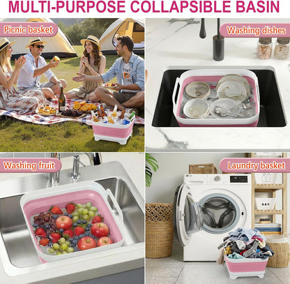 Collapsible Baby Bottle Wash Basin w/Drying Rack & Drain Plug, Gray