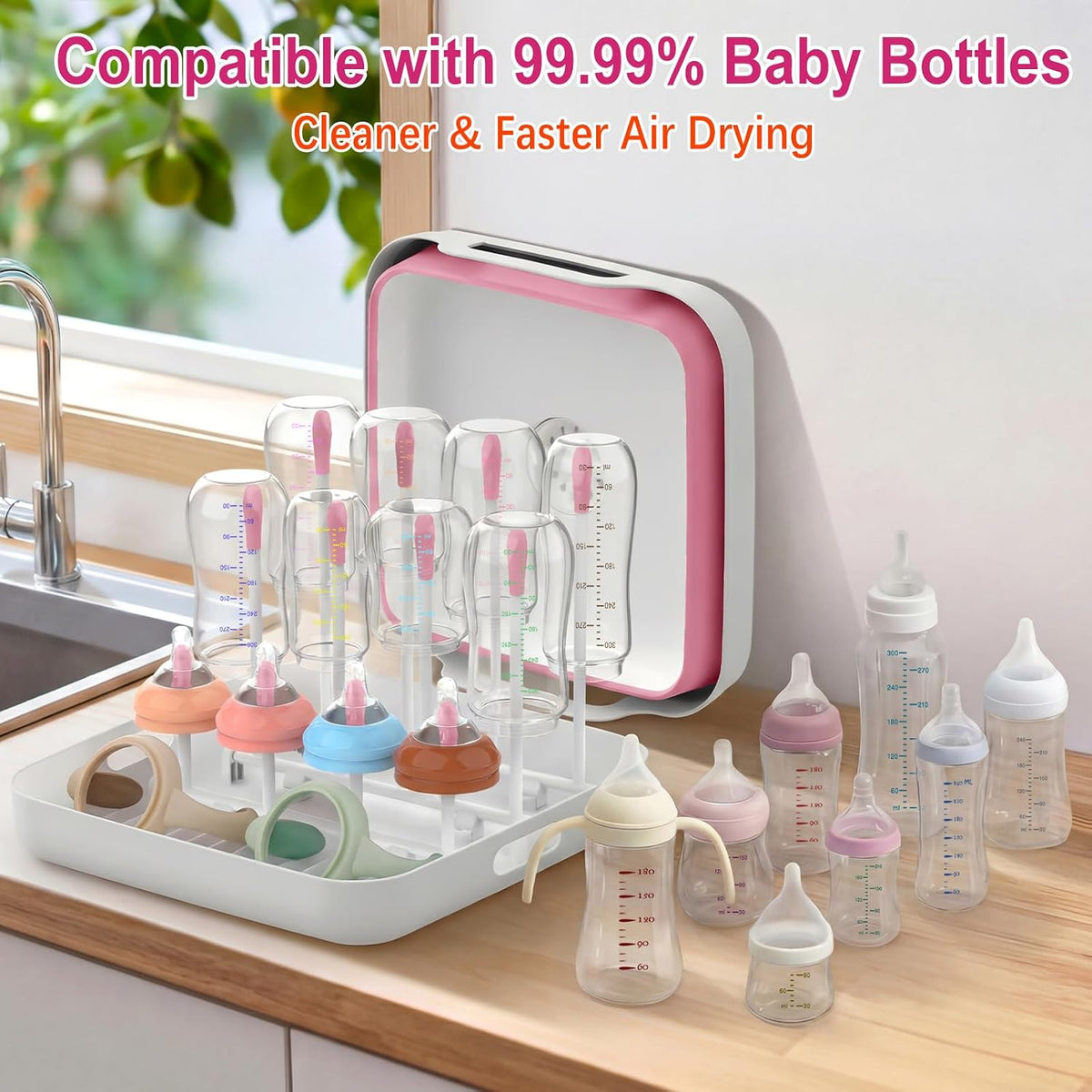 Collapsible Baby Bottle Wash Basin w/Drying Rack & Drain Plug, Gray