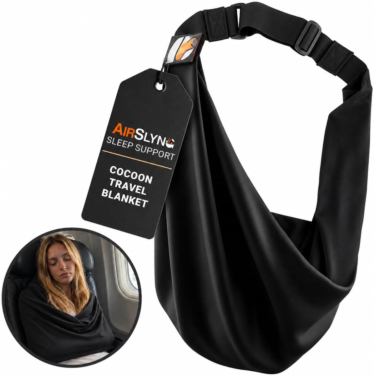 The Slyng-Premium Travel Blanket System – Airplane Sleep Support, Blanket Body Sling for Deep Sleep | Ultra-Soft, Breathable, Compact Carry-On Travel Essential for Long Flights and Car Road Trips