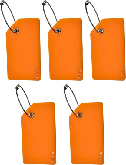 5 Pack Silicone Luggage Tag with Stainless Loop and Name Id Card, Perfect for Suitcases, Handbags and Luggage