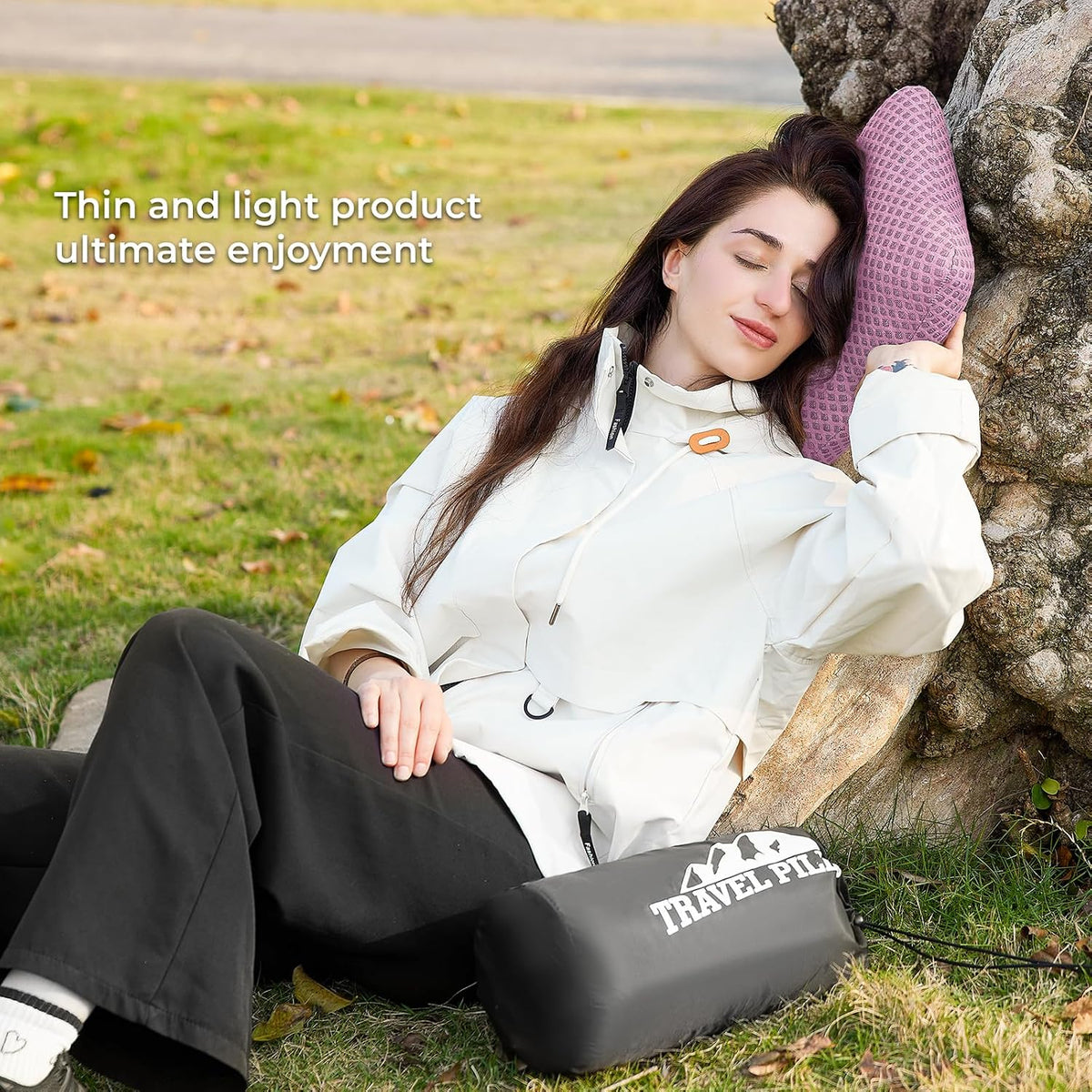 Travel Pillow Memory Foam Pillows, Camping Pillow-Compressible Medium Firm, Breathable Cover, Ideal Backpacking Hiking, Bed Pillows, Airplane and Car (Light Grey, S)