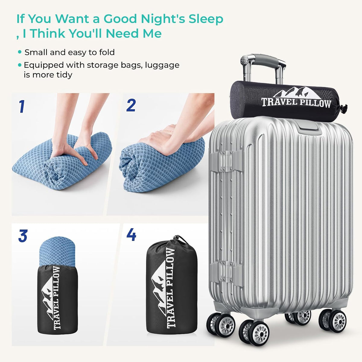 Travel Pillow Memory Foam Pillows, Camping Pillow-Compressible Medium Firm, Breathable Cover, Ideal Backpacking Hiking, Bed Pillows, Airplane and Car (Light Grey, S)