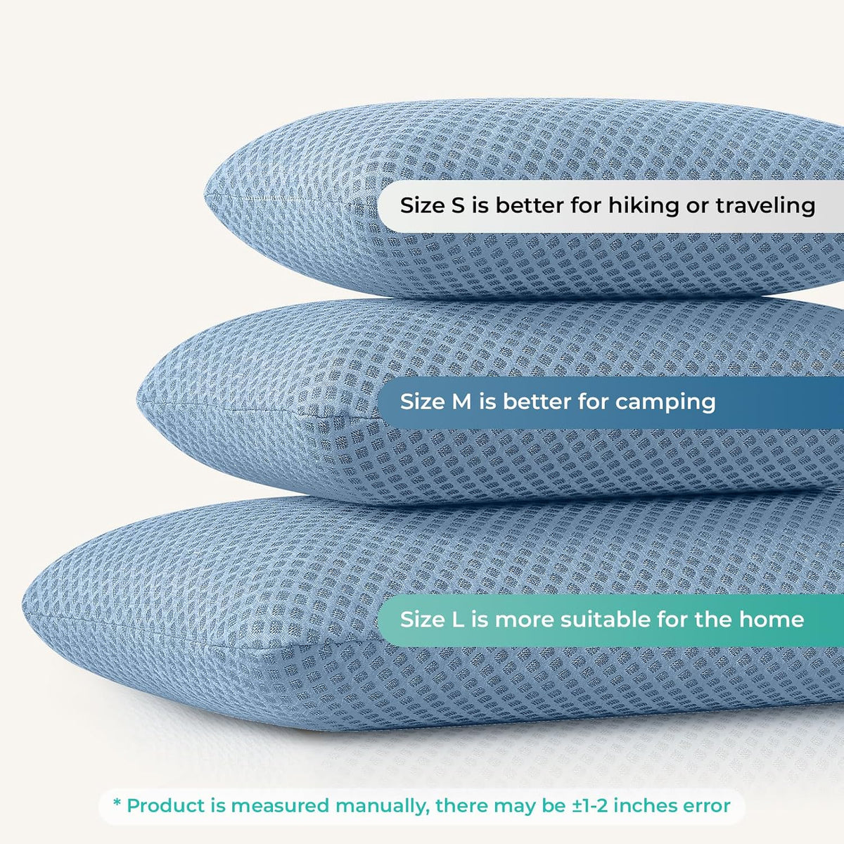 Travel Pillow Memory Foam Pillows, Camping Pillow-Compressible Medium Firm, Breathable Cover, Ideal Backpacking Hiking, Bed Pillows, Airplane and Car (Light Grey, S)