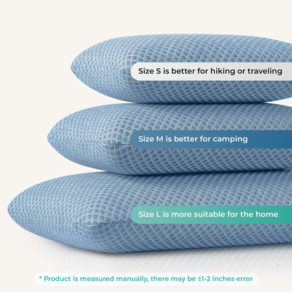 Travel Pillow Memory Foam Pillows, Camping Pillow-Compressible Medium Firm, Breathable Cover, Ideal Backpacking Hiking, Bed Pillows, Airplane and Car (Light Grey, S)