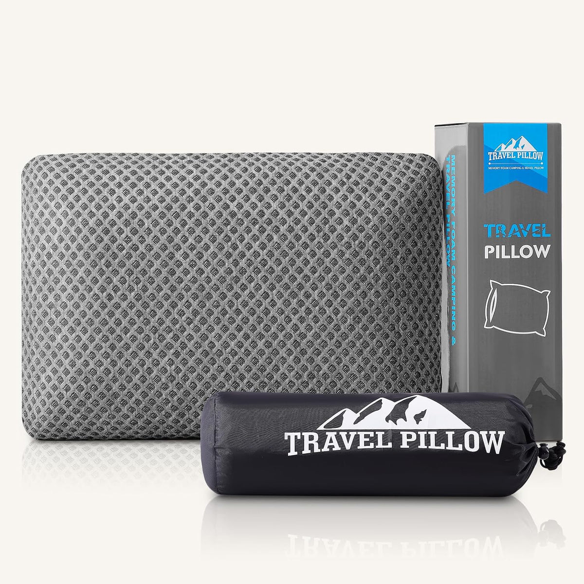 Travel Pillow Memory Foam Pillows, Camping Pillow-Compressible Medium Firm, Breathable Cover, Ideal Backpacking Hiking, Bed Pillows, Airplane and Car (Light Grey, S)