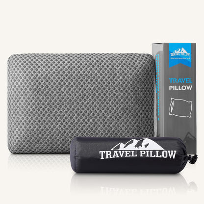 Travel Pillow Memory Foam Pillows, Camping Pillow-Compressible Medium Firm, Breathable Cover, Ideal Backpacking Hiking, Bed Pillows, Airplane and Car (Light Grey, S)