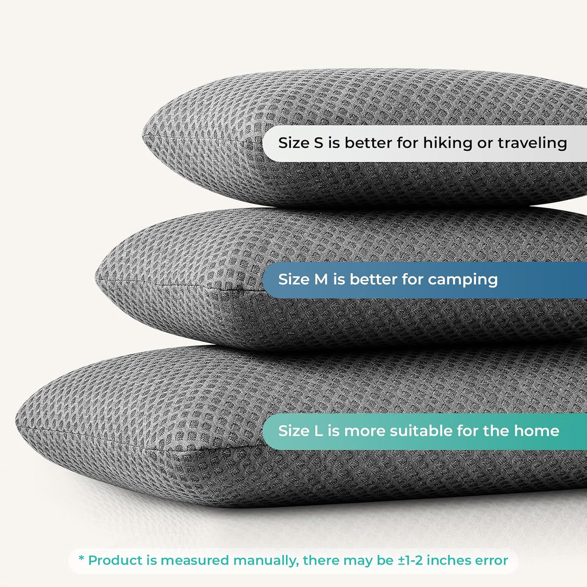 Travel Pillow Memory Foam Pillows, Camping Pillow-Compressible Medium Firm, Breathable Cover, Ideal Backpacking Hiking, Bed Pillows, Airplane and Car (Light Grey, S)