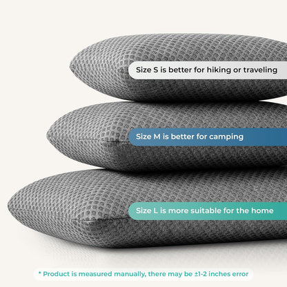 Travel Pillow Memory Foam Pillows, Camping Pillow-Compressible Medium Firm, Breathable Cover, Ideal Backpacking Hiking, Bed Pillows, Airplane and Car (Light Grey, S)
